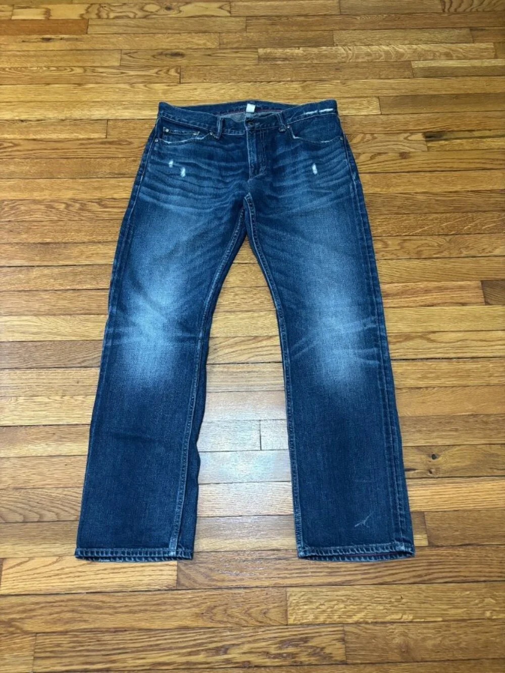 Banana Republic Mens Vintage Straight Jeans Sz 34x32 Blue Dark Distressed Denim